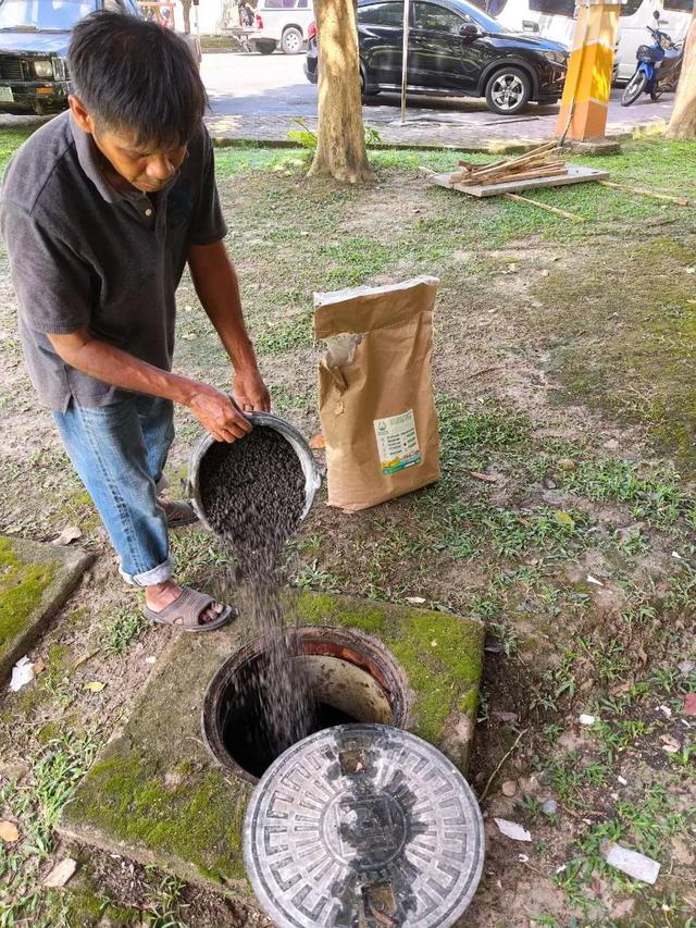 ใส่หัวเชื้อจุลินทรีย์บำบัดกลิ่นและตะกอน — ดูดส้วมท่อตันนครศรีธรรมราช